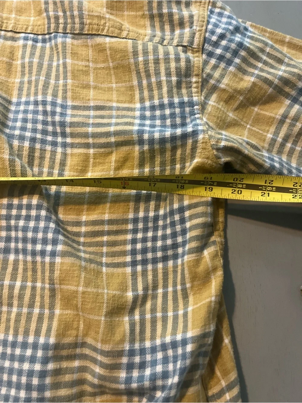 American Eagle Hooded Flannel Shirt S Plaid Yellow Blue Removable Hood